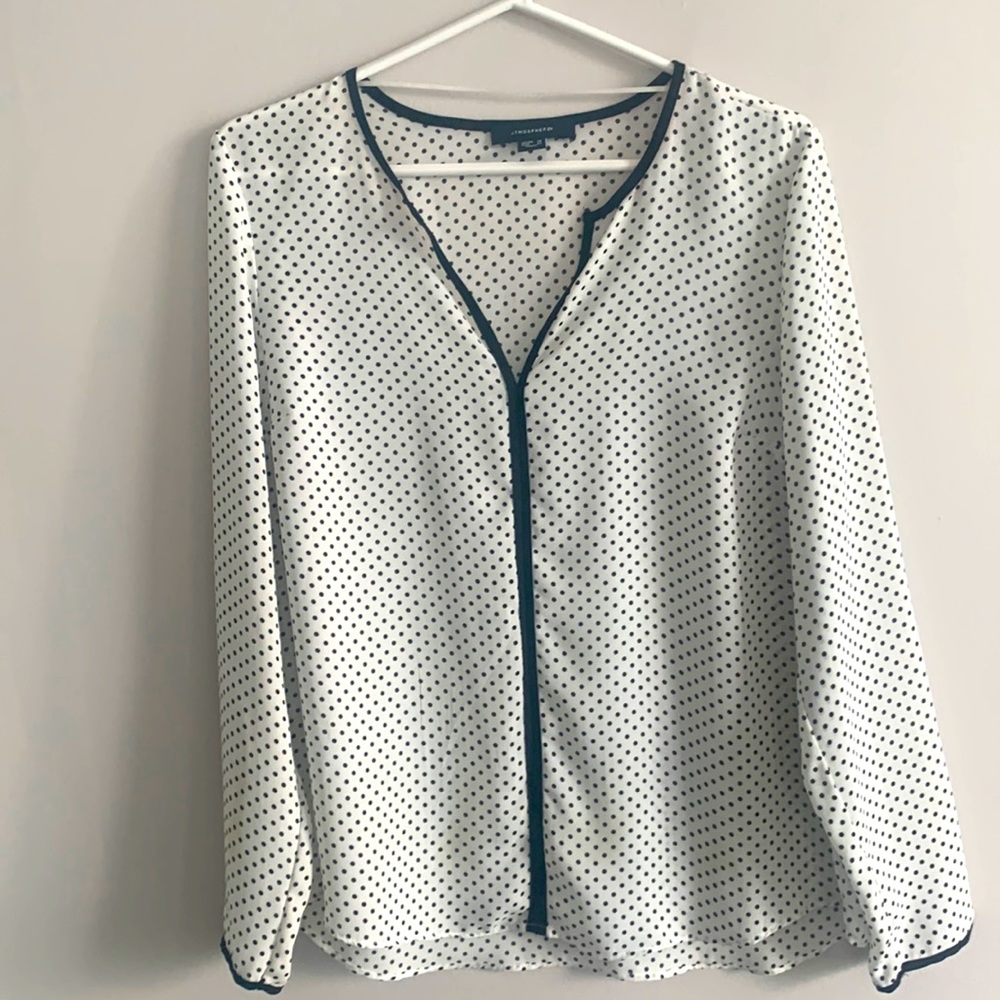 Black and white polka dot long sleeve blouse chemise top
